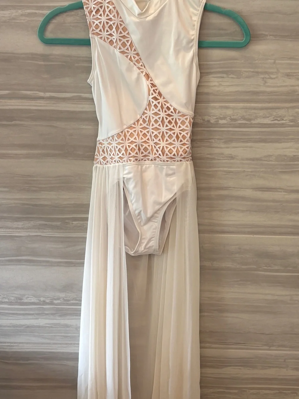 Weissman White Dance Leotard with Sheer Skirt